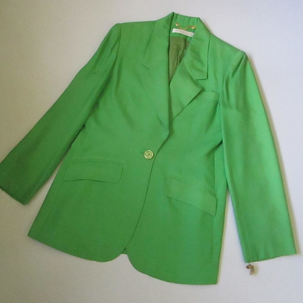 Vintage Preston & York Silk Blazer Kelly Green Power Dressing Size 8 Corpcore